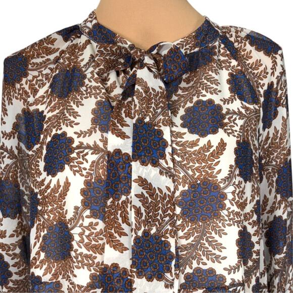 NWT Hayden Los Angeles Mini Dress Large Retro Floral Print Tie Neck - Picture 5 of 8